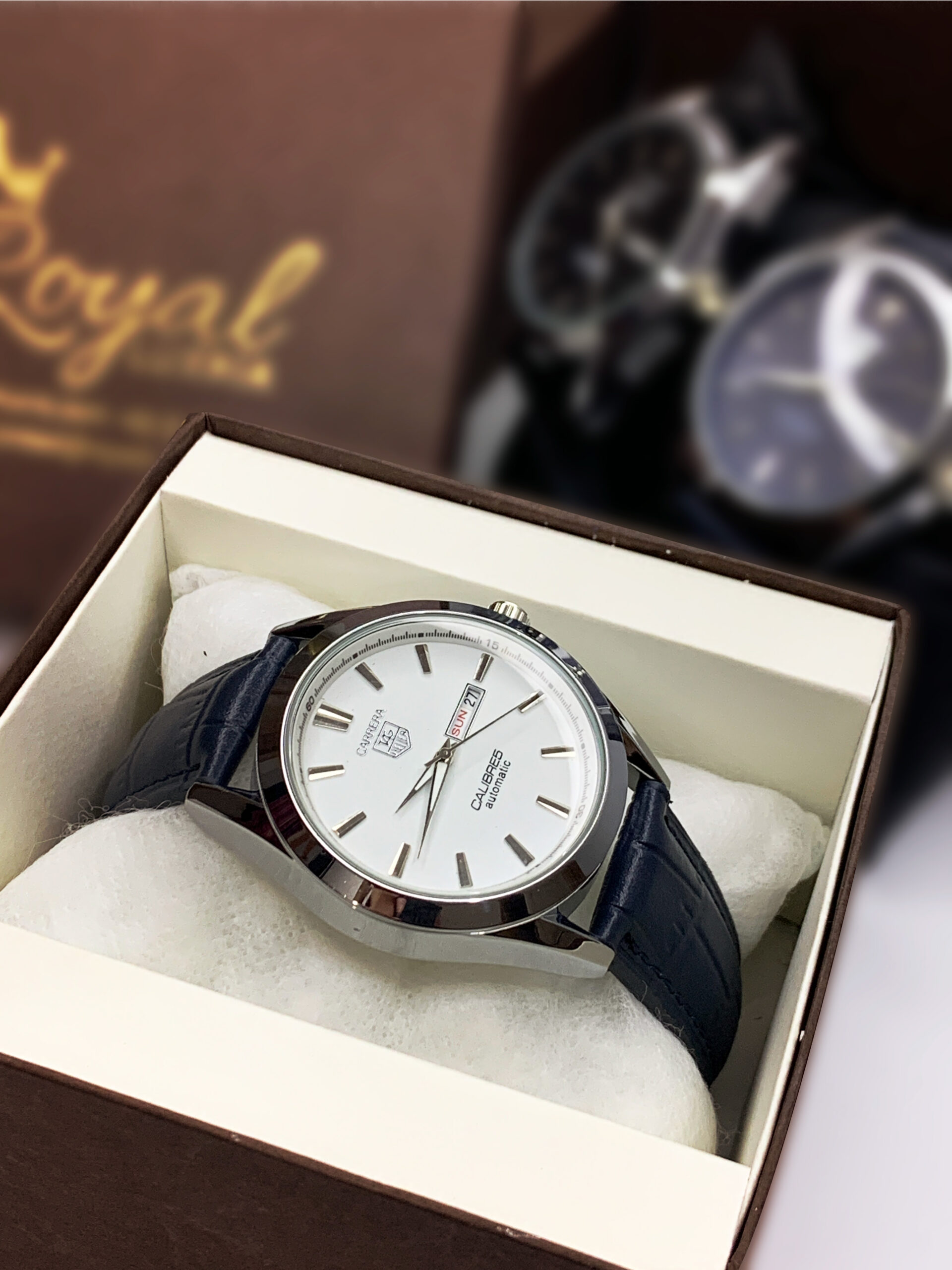 luxury carera calibr watch – blue strap white dial luxury carera calibr watch – blue strap white dial