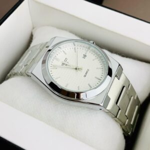 silver chain prx watch – elegant white dial design