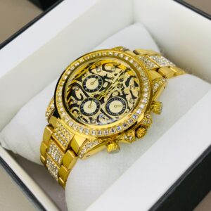 gold plated chronograph tiger watch – diamond studded luxury
