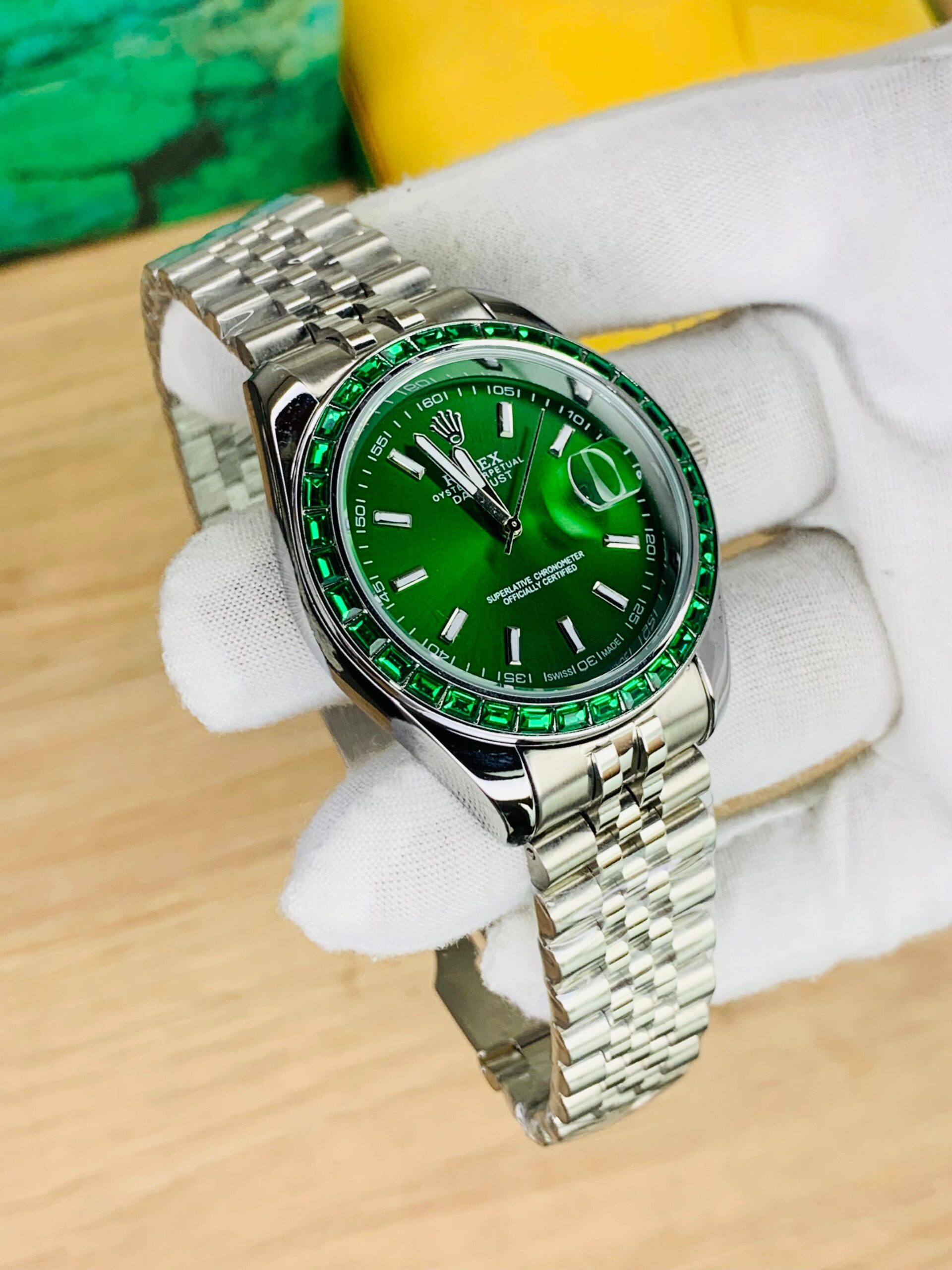 rlx limited watch – green dial with silver chain rlx limited watch – green dial with silver chain