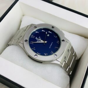 luxury inspired arabic dial watch – blue dial with silver chain