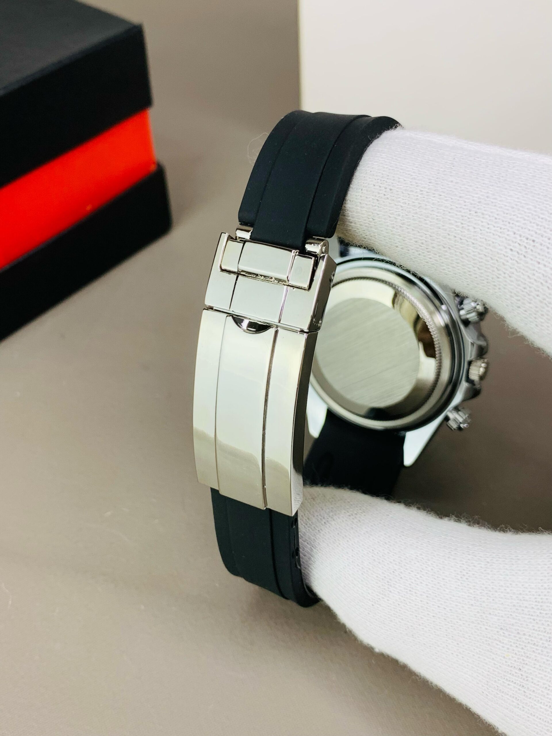 luxury rlx watch – black dial with diamond bezel & rubber strap luxury rlx watch – black dial with diamond bezel & rubber strap