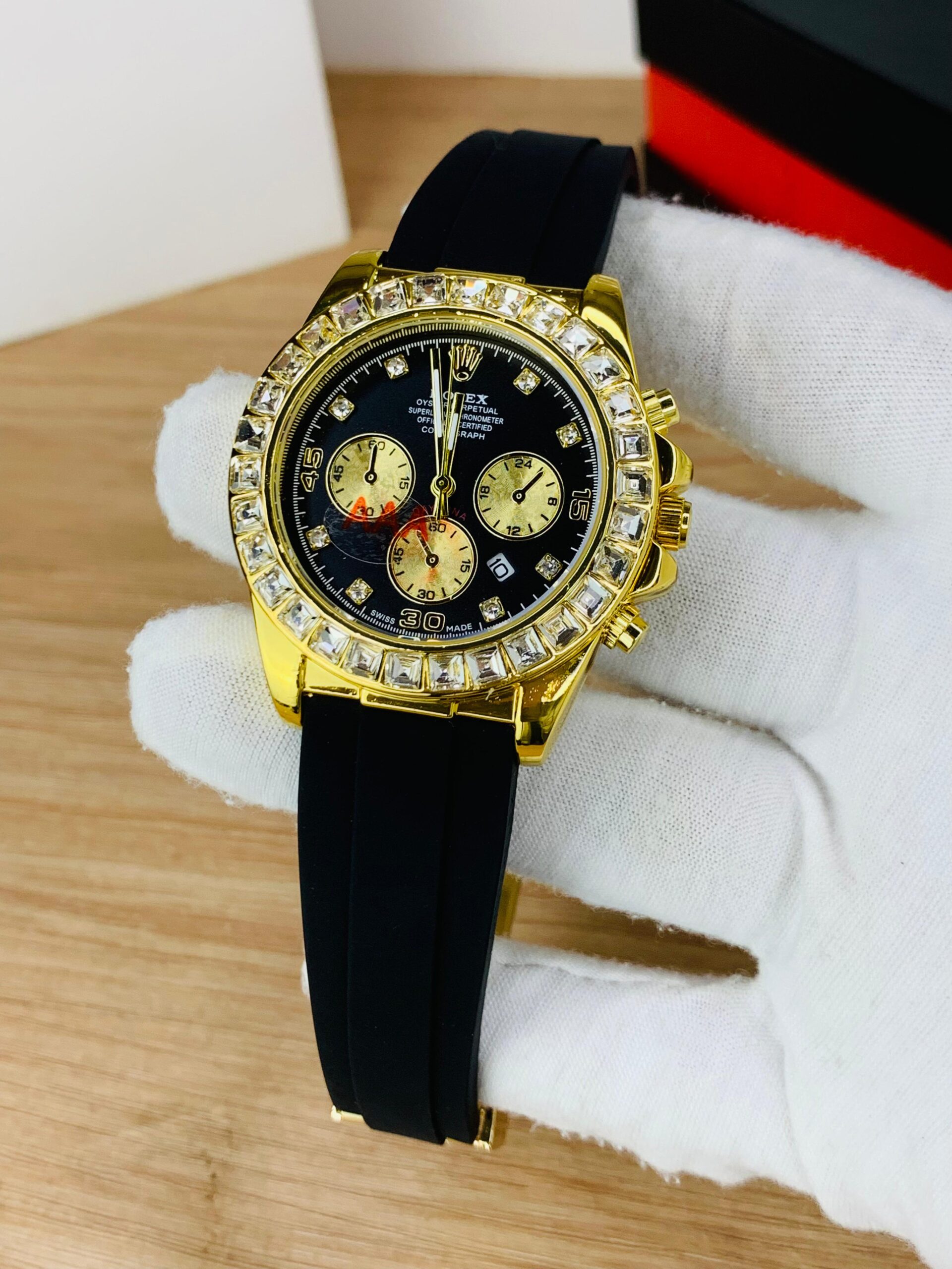 Home Daytona Stone Rubber Watch-Gold Black f1