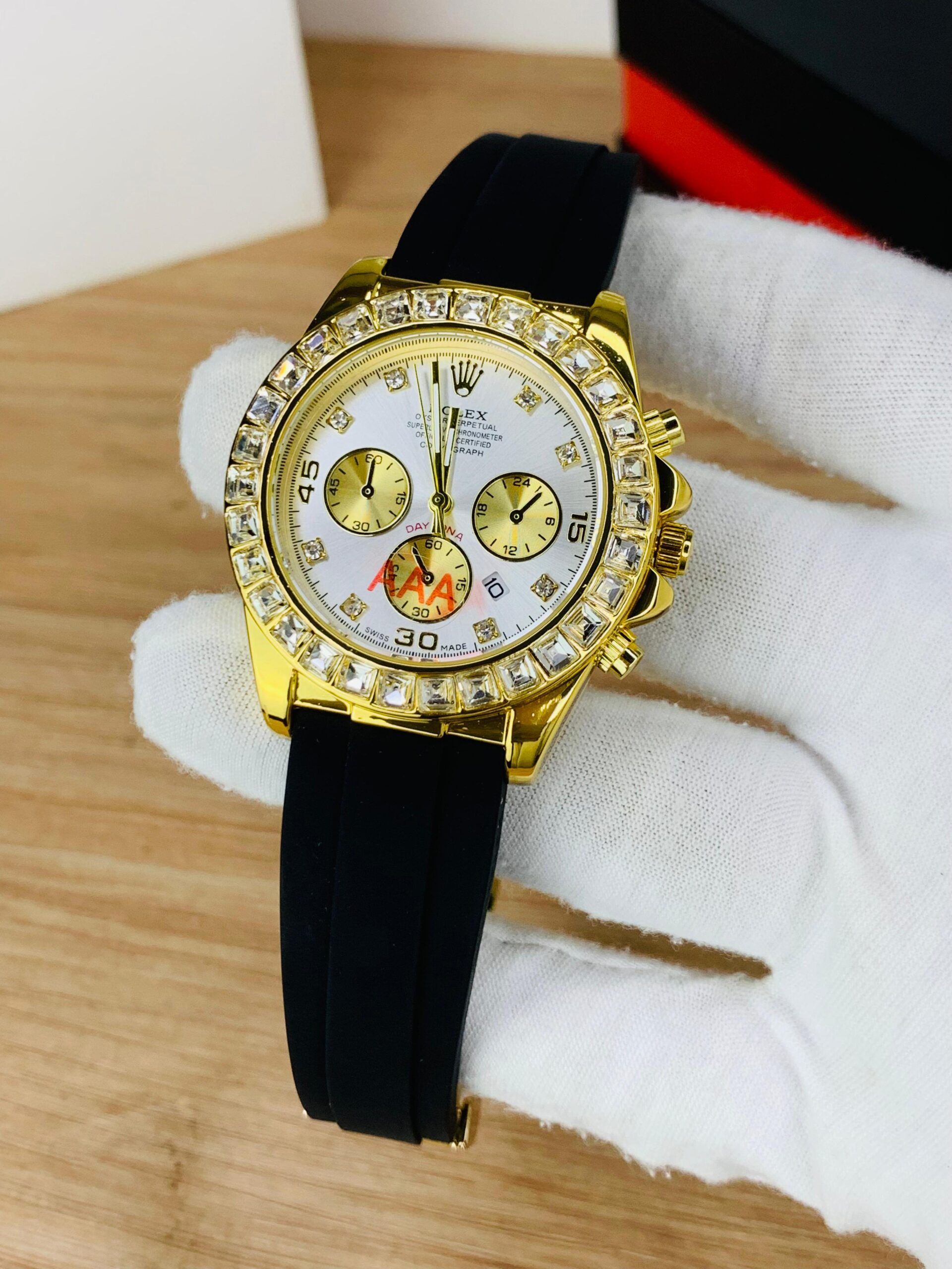 Home Daytona Stone Rubber Watch-Gold White f1