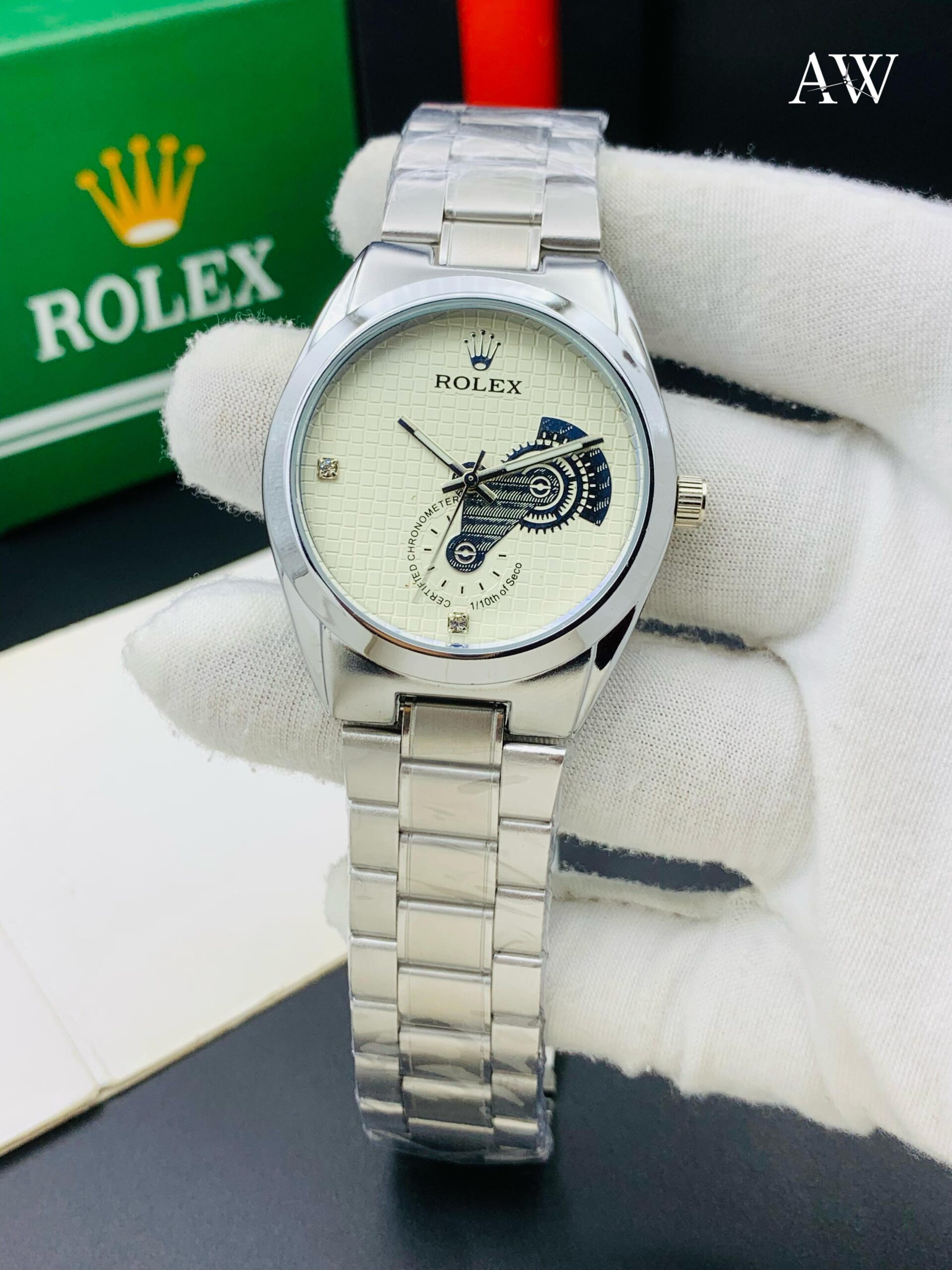 Home Rlx Stainless Steel Watch with Mechanical Detailing White Dial